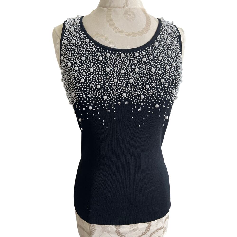 Berek2 Embellished Bead Fitted Knit Sweater Tank Top Medium